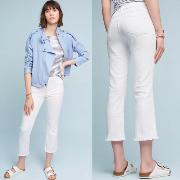 Pilcro Pants - ANTHROPOLOGIE PILCRO Script Mid-Rise White Crop Flares Womens Sz 28 Coastal